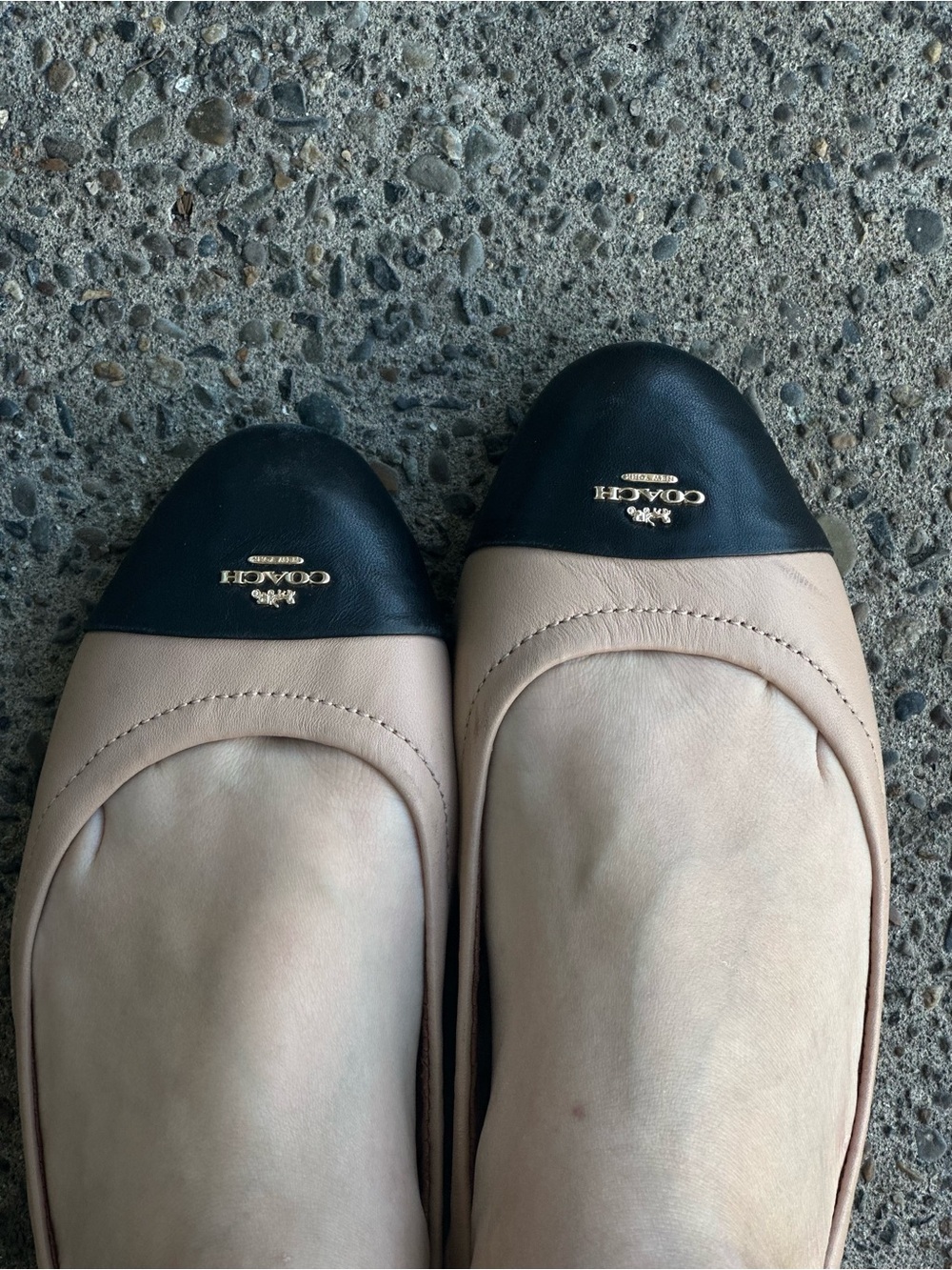 Coach Two-Tone Flats in Beige and Black